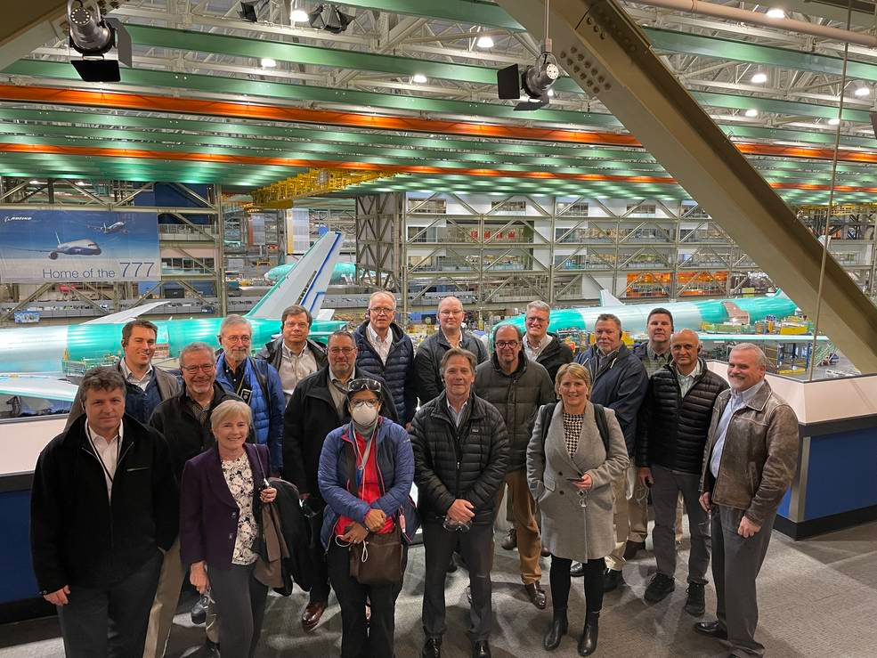 Members of NASA&rsquo;s Advanced Composites Consortium, including representatives from NASA, the Federal Aviation Administration, Boeing, Spirit Aerosystems, Collins Aerospace, Northrop Grumman, and Electroimpact during a tour of Boeing&rsquo;s facility in Everett, Washington. NASA photo.