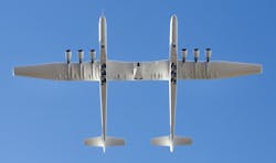 Stratolaunch&apos;s Roc launch aircraft takes off from Mojave Air and Space Port on its tenth flight and third captive carry with the Talon-A separation test vehicle, TA-1, on April 1, 2023. Credit: Stratolaunch/Matt Hartman