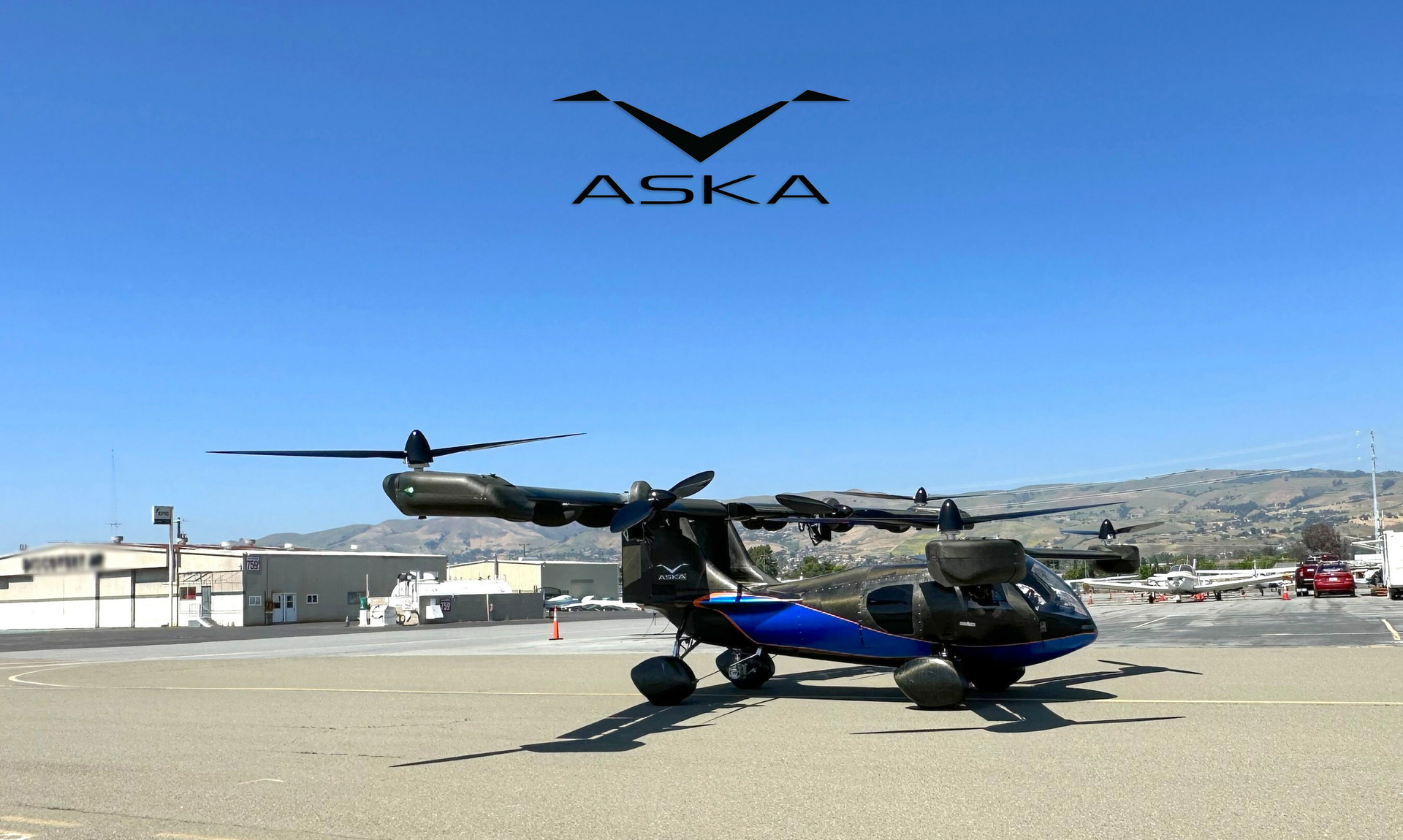 ASKA A5 prototype with wings opened during airport field testing. ASKA image.