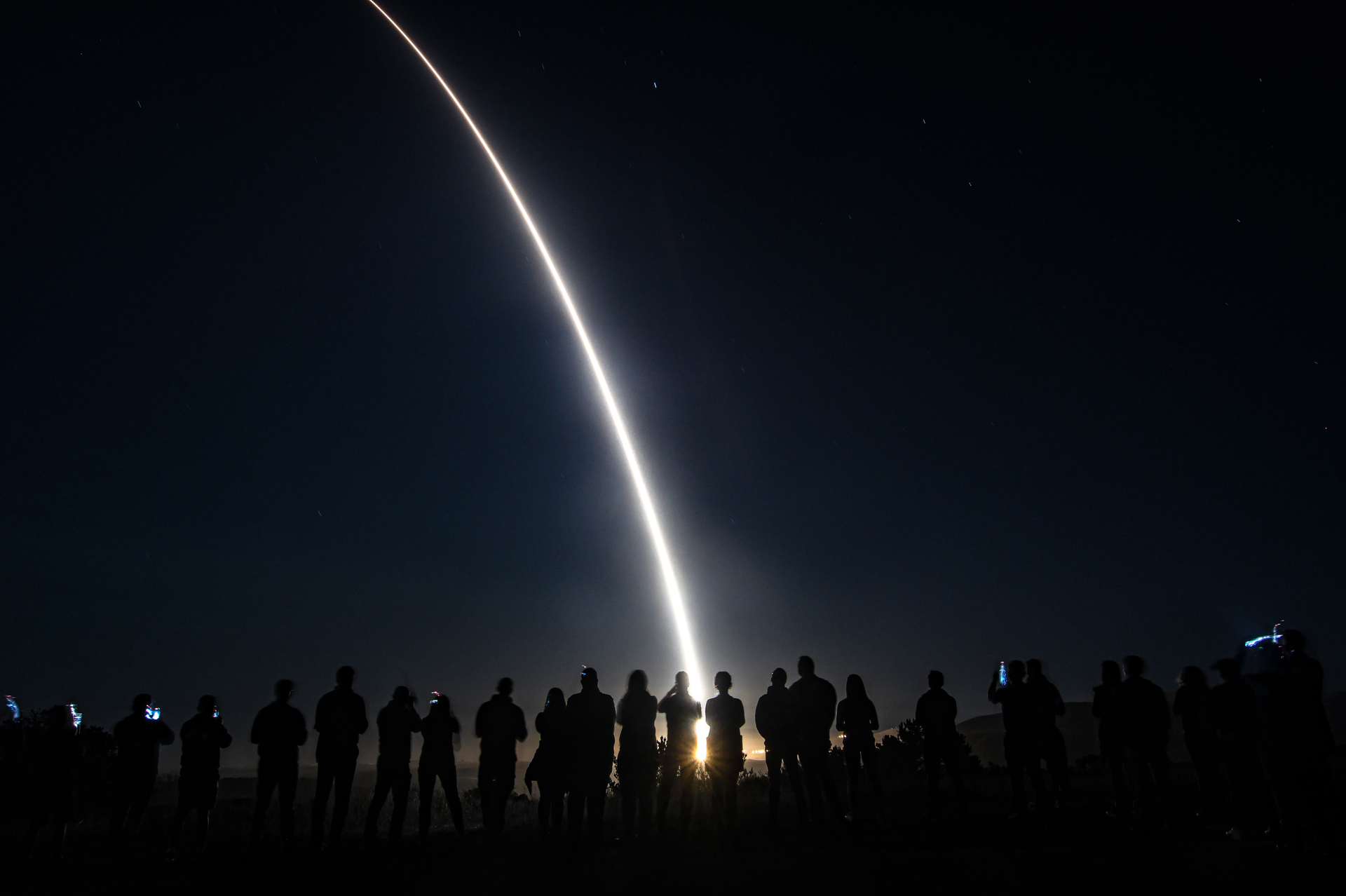 A U.S. Air Force Global Strike Command unarmed Minuteman III intercontinental ballistic missile launches during a test last year at Vandenberg Space Force Base, Calif.