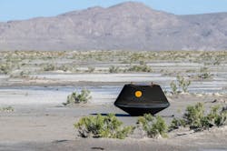 The sample return capsule from NASA&rsquo;s OSIRIS-REx mission is seen shortly after touching down in the desert, Sunday, Sept. 24, 2023, at the Department of Defense&apos;s Utah Test and Training Range. Photo by NASA/Keegan Barber.