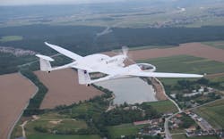 H2FLY’s HY4 electric demonstrator aircraft flying above Maribor, Slovenia, powered by liquid hydrogen. Courtesy of H2FLY. H2FLY’s HY4 electric demonstrator aircraft flying above Maribor, Slovenia, powered by liquid hydrogen. Courtesy of H2FLY.