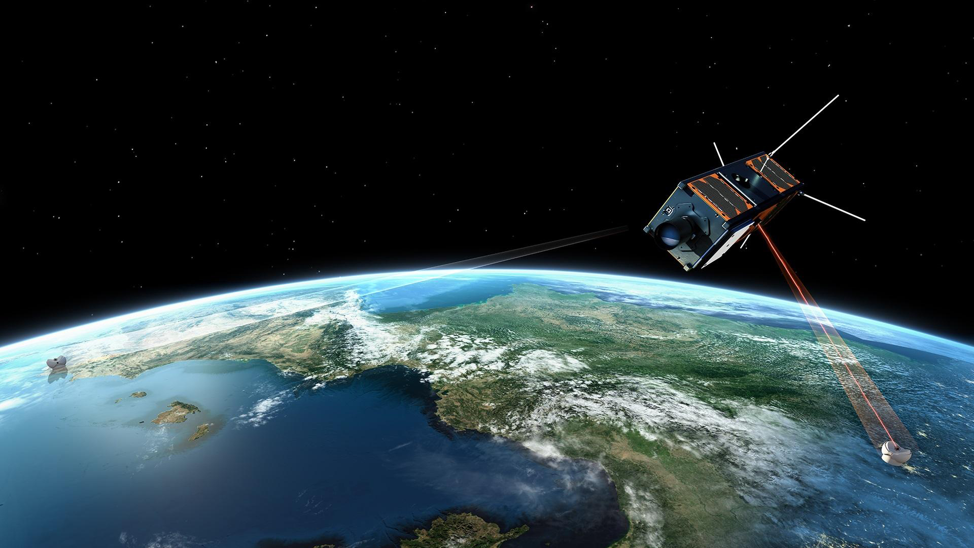 The PIXL-1 small satellite can acquire images of the Earth with a high-resolution camera and send them to the Optical Ground Station Oberpfaffenhofen with the CubeLCT via a laser link. Credit: DLR (CC BY-NC-ND 3.0).