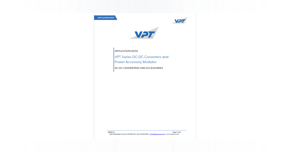 Application Note: VPT Series DC-DC Converters and Power Accessory ...