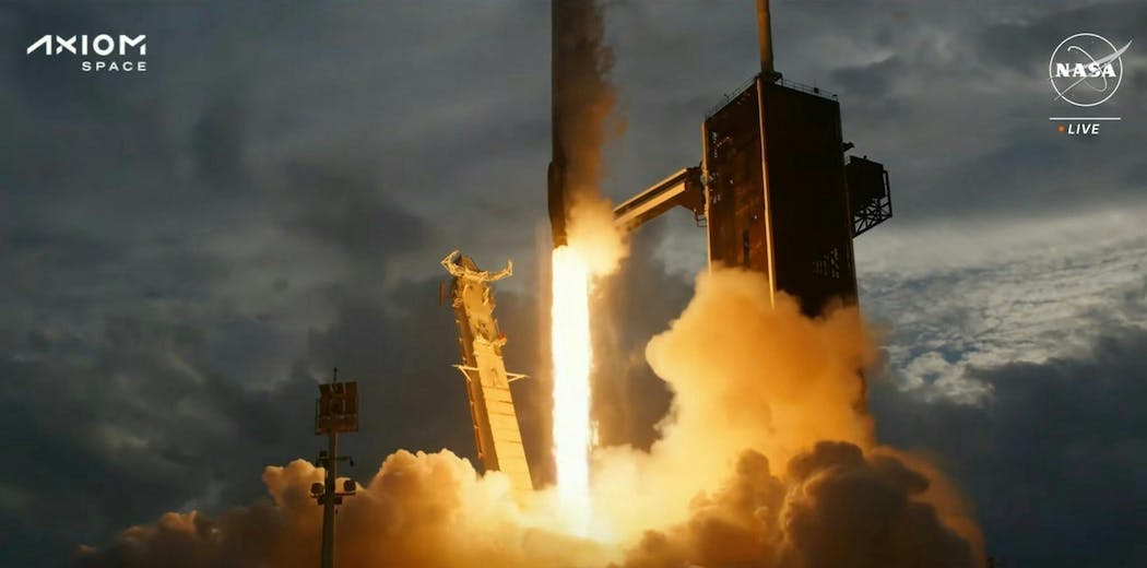 Axiom Mission 3 (Ax-3), the third all-private astronaut mission to the International Space Station, lifts off at 4:49 p.m. EST on Thursday, Jan. 18, from Launch Complex 39A at NASA&rsquo;s Kennedy Space Center in Florida. NASA photo.