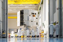Arrival of the second-generation Galileo to the Friedrichshafen cleanroom. Airbus photo. Arrival of the second-generation Galileo to the Friedrichshafen cleanroom. Airbus photo.