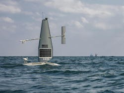 Two Saildrone Explorer unmanned surface vessels operate in the Arabian Gulf during the International Maritime Security Construct&rsquo;s Sentinel Shield exercise that emphasized unmanned and artificial intelligence systems and digital sensor and signal processing.