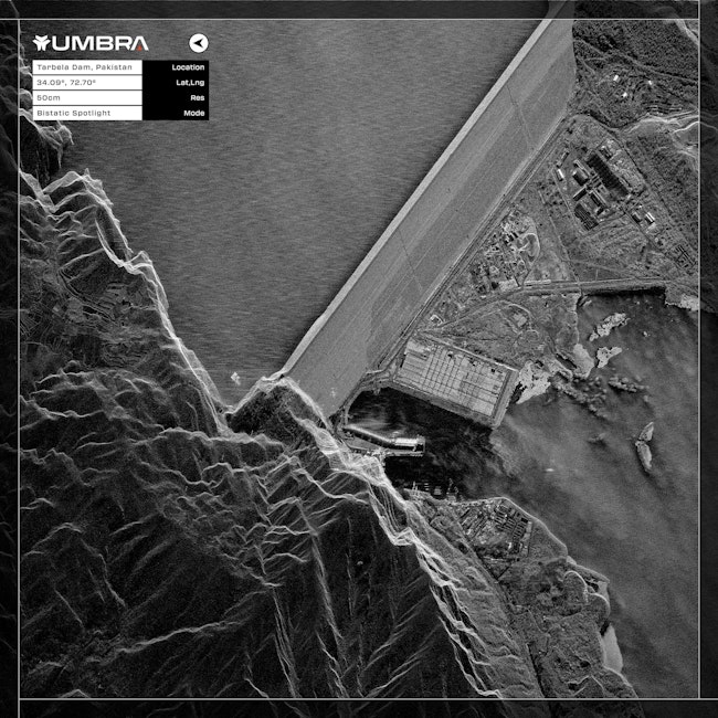 Umbra's bistatic image of Tarbela Dam, Pakistan.