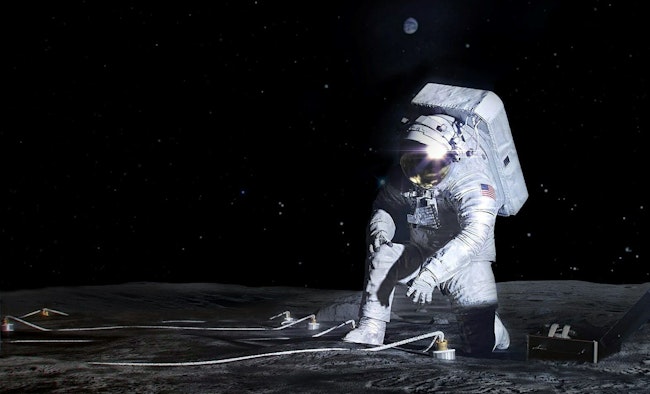 Artist's concept of an Artemis astronaut deploying an instrument on the lunar surface. NASA image.