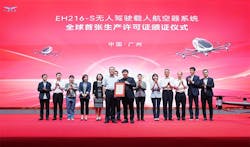 The CAAC issued the Production Certificate for EH216-S to EHang. Ehang photo. The CAAC issued the Production Certificate for EH216-S to EHang. Ehang photo.