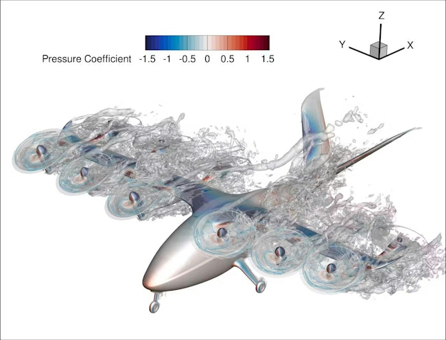 Overflow models pressure coefficients for Archer Aviation’s Midnight. NASA image.