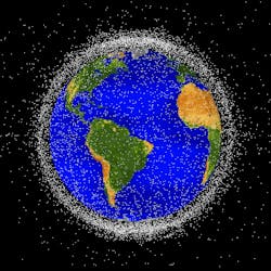 Low Earth orbit, the focus of volume one of NASA&apos;s Space Sustainability Strategy, is the most concentrated area for orbital debris. This computer-generated image showcases objects that are currently being tracked. NASA ODPO image.