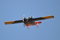 The Windracers ULTRA, a fixed-wing, long-range aircraft, made its fully automated inaugural U.S. flight from Jasper County Airport April 9. The unmanned aerial vehicle (UAV), named Earhart, will be used by researchers working with the Purdue-led Center on AI for Digital, Autonomous and Augmented Aviation to help make autonomous UAVs safer, more efficient and scalable. Purdue University photo/Phillip Fiorini.