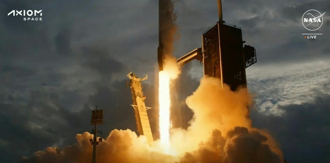 Axiom Mission 3 (Ax-3), the third all-private astronaut mission to the International Space Station, lifts off at 4:49 p.m. EST on 18 Jan. 2024, from Launch Complex 39A at NASA’s Kennedy Space Center in Florida. NASA photo.