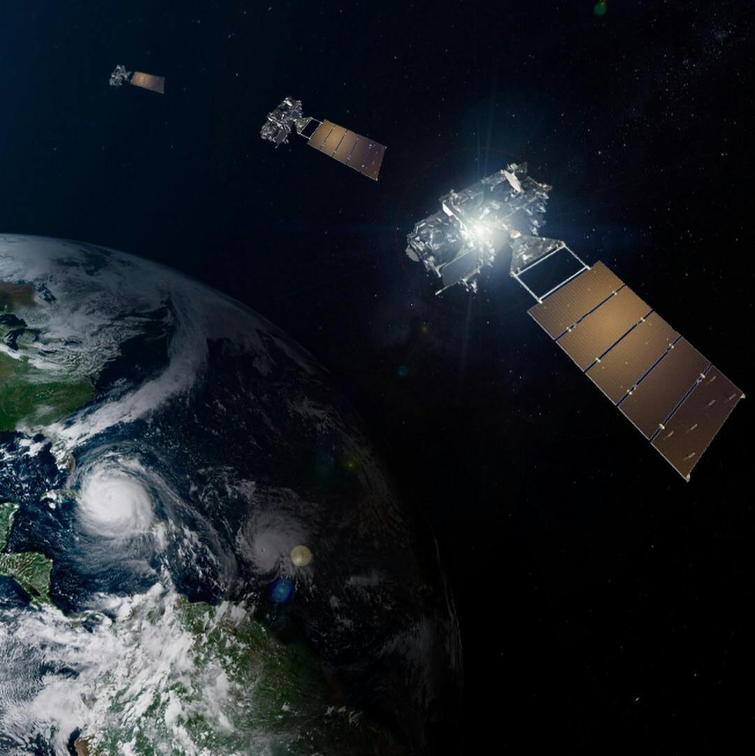 A rendering of the GeoXO constellation NOAA image.