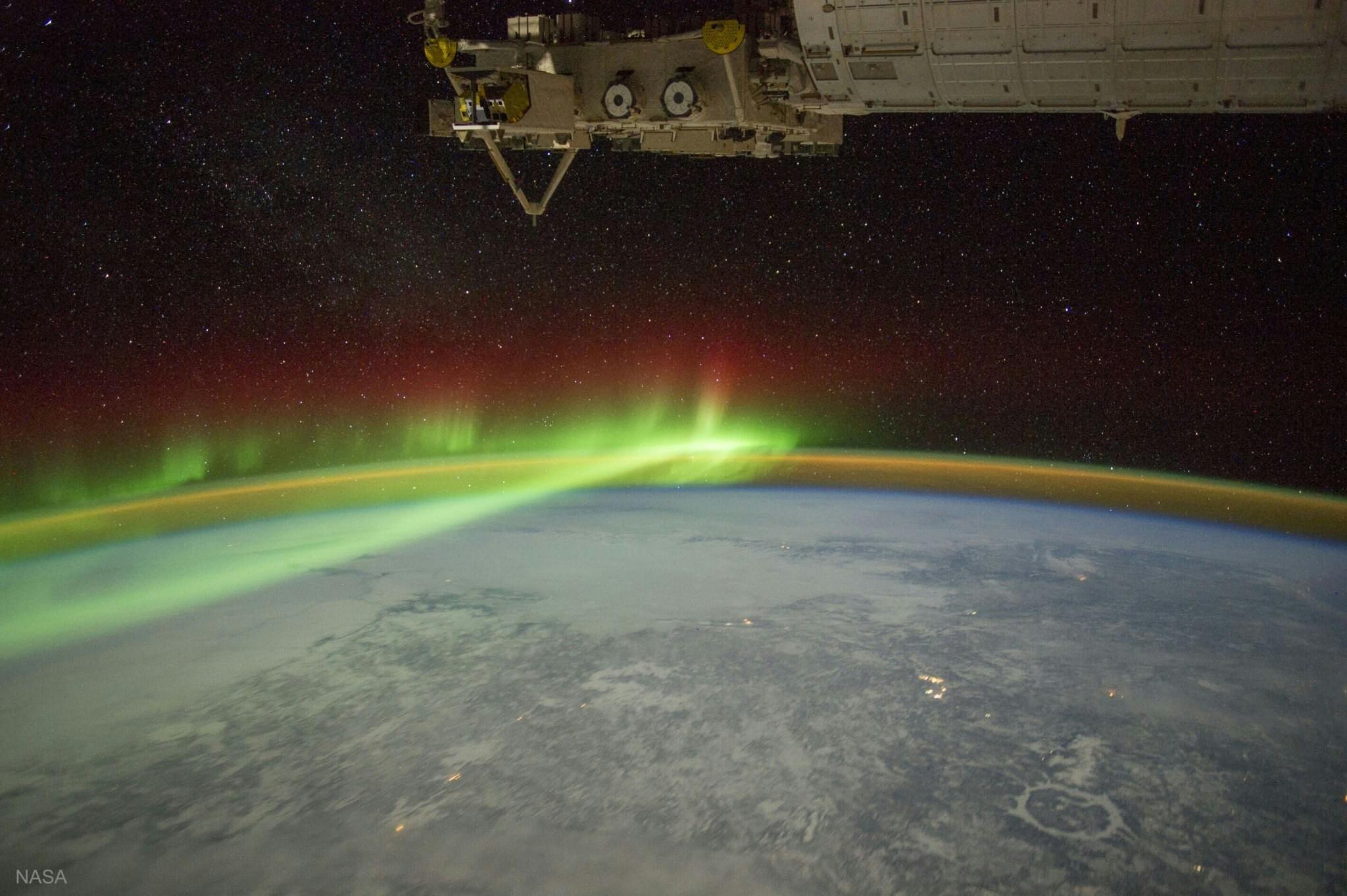 Aurora and airglow are seen from the International Space Station in 2015. Credits: NASA/JSC/ESRS.
