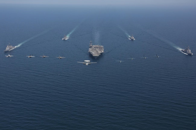 The Abraham Lincoln Carrier Strike Group (ABECSG), along with JS Inazuma (DD 105) and JS Kongo (DDG 173), from the Japan Maritime Self-Defense Force (JMSDF) completed bilateral exercises in the Philippine Sea and East China Sea. U.S. Navy photo.