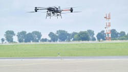 Flight tasks during the 'Offshore Drone Challenge’ at DLR's National Experimental Test Center for Unmanned Aircraft Systems in Cochstedt are modelled on the transportation of materials to offshore wind farms – from launching the aircraft to placing a load on a wind turbine. Image Credit: DLR (CC BY-NC-ND 3.0) Flight tasks during the 'Offshore Drone Challenge’ at DLR's National Experimental Test Center for Unmanned Aircraft Systems in Cochstedt are modelled on the transportation of materials to offshore wind farms – from launching the aircraft to placing a load on a wind turbine. Image Credit: DLR (CC BY-NC-ND 3.0)
