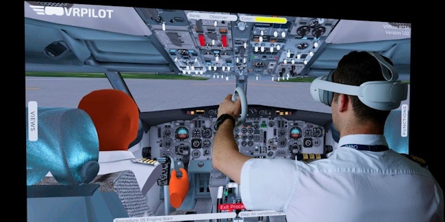 A Nolinor Aviation pilot during a VR training session. CNW Group/Nolinor Aviation image.