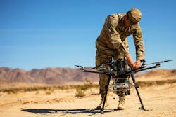 An Army technician assigned to the Army Futures Command's Artificial Intelligence Integration Center, conducts field testing with the Inspired Flight 3 drone at Fort Irwin, Calif. in October 2022, to demonstrate autonomy, augmented reality, tactical communications, advanced manufacturing, unmanned aerial systems, and long-range fires. Army photo An Army technician assigned to the Army Futures Command's Artificial Intelligence Integration Center, conducts field testing with the Inspired Flight 3 drone at Fort Irwin, Calif. in October 2022, to demonstrate autonomy, augmented reality, tactical communications, advanced manufacturing, unmanned aerial systems, and long-range fires. Army photo