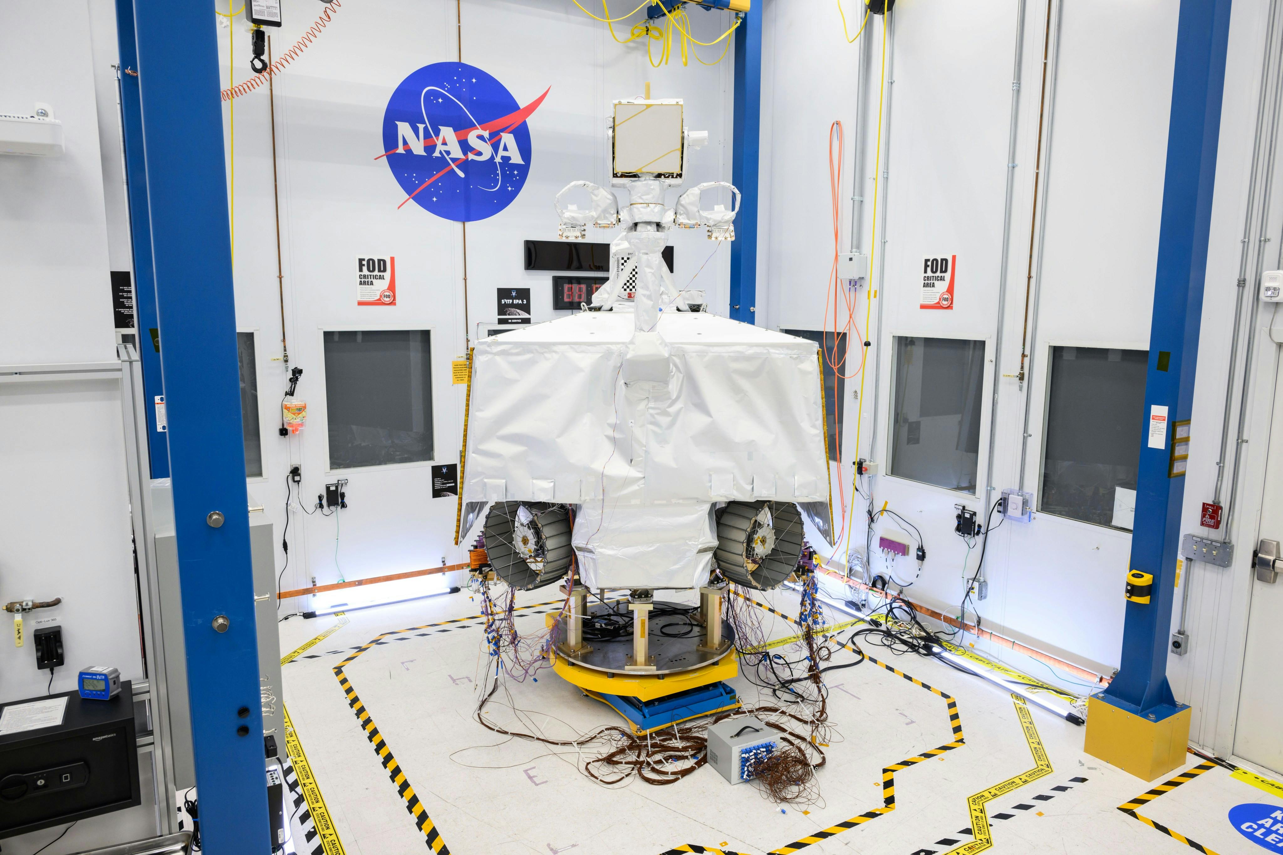NASA&rsquo;s VIPER robotic Moon rover is seen here in a clean room at NASA&rsquo;s Johnson Space Center in Houston. NASA/Helen Arase Vargas photo.