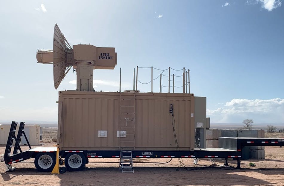 The Tactical High-power Operational Responder, or THOR, a high-powered microwave counter drone weapon, stands ready to demonstrate its effectiveness against a swarm of several targets. The Tactical High-power Operational Responder, or THOR, a high-powered microwave counter drone weapon, stands ready to demonstrate its effectiveness against a swarm of several targets.
