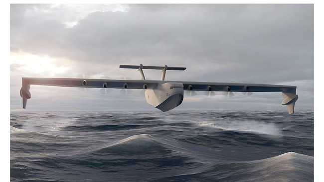 This artist's rendering from Aurora Flight Sciences depicts the future Liberty Lifter heavy-lift sea plane.