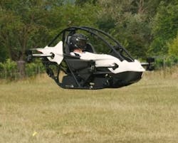 Screen cap of the video Jetson released of its founder Tomasz Patan flying in the Jetson One eVTOL. Jetson image. Screen cap of the video Jetson released of its founder Tomasz Patan flying in the Jetson One eVTOL. Jetson image.
