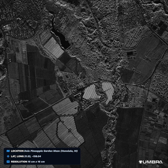 In August, Umbra released a 16-centimeter-resolution Synthetic Aperture Radar (SAR) image of the Dole Pineapple Garden Maze in Honolulu, Hawaii, which it says is the highest-resolution commercial satellite image ever released. UMBRA image.