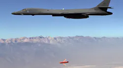 The Lockheed Martin Joint Air-to-Surface Standoff Missile (JASSM) drops from an Air Force B-1B jet bomber during flight testing.