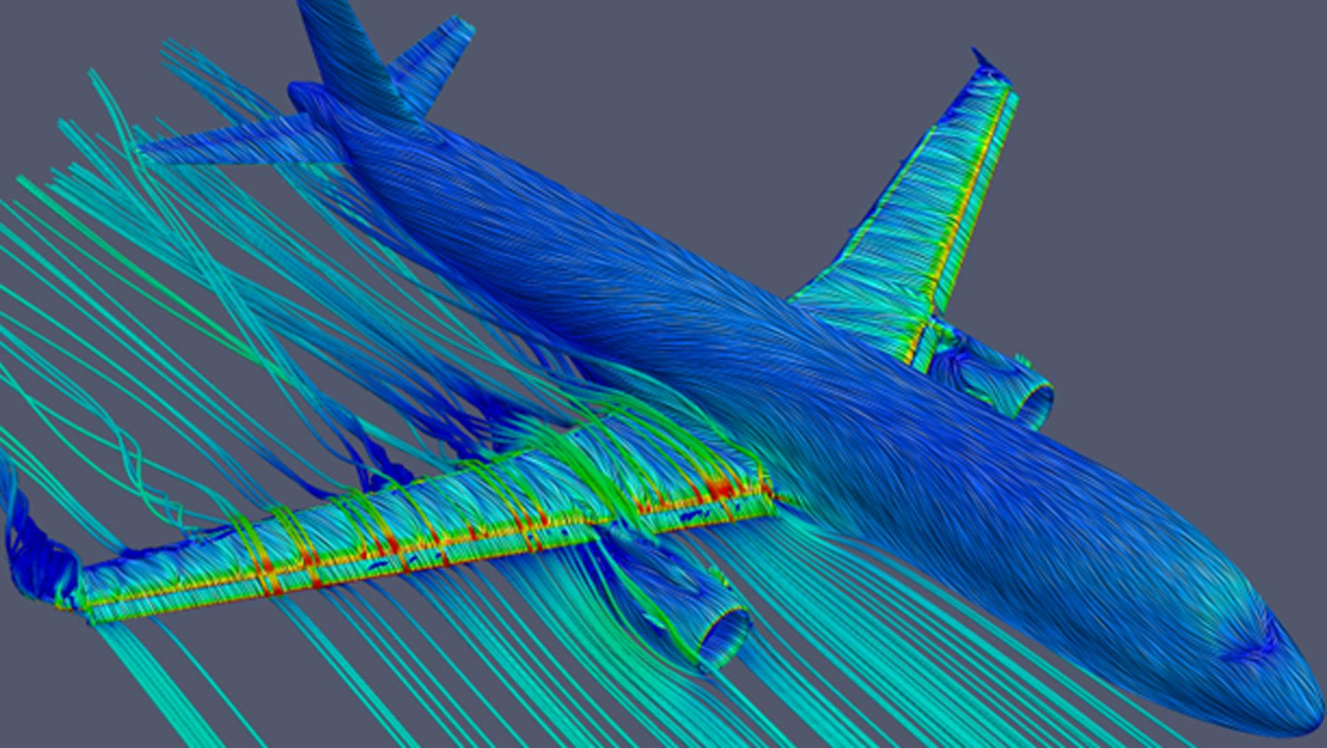 In the project, physically comprehensive digital modeling and simulation methods were developed for aircraft and engine design. This image depicts a flow simulation around a passenger aircraft under realistic flight conditions. Credit: DLR (CC BY-NC-ND 3.0).