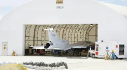 NASA’s X-59 quiet supersonic research aircraft sits in its run stall at Lockheed Martin’s Skunk Works facility in Palmdale, California, firing up its engine for the first time. These engine-run tests start at low power and allow the X-59 team to verify the aircraft’s systems are working together while powered by its own engine. The X-59 is the centerpiece of NASA’s Quesst mission, which seeks to solve one of the major barriers to supersonic flight over land by making sonic booms quieter. NASA/Carla Thomas image.