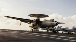 An E-2D Advanced Hawkeye lands on the flight deck of Nimitz-class aircraft carrier USS George Washington (CVN 73) last September.