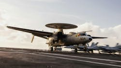 An E-2D Advanced Hawkeye lands on the flight deck of Nimitz-class aircraft carrier USS George Washington (CVN 73) last September. An E-2D Advanced Hawkeye lands on the flight deck of Nimitz-class aircraft carrier USS George Washington (CVN 73) last September.