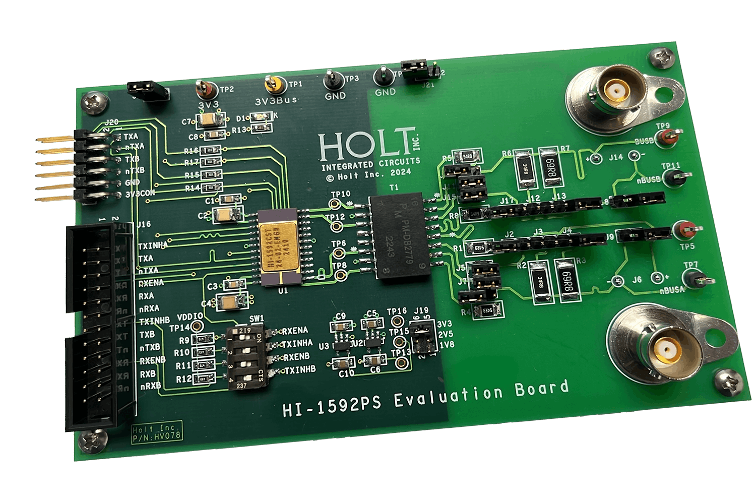 ADK-1592 development kit interfaces Holt's HI-1592 radiation-hardened transceiver with a 1553 protocol controller or FPGA