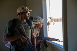 U.S. Marine role-players post security during a 5G network demonstration at the Marine Corps Air Ground Combat Center (MCAGCC) at Twentynine Palms, Calif. U.S. Marine Corps photo by Cpl. Jonathan Forrest U.S. Marine role-players post security during a 5G network demonstration at the Marine Corps Air Ground Combat Center (MCAGCC) at Twentynine Palms, Calif. U.S. Marine Corps photo by Cpl. Jonathan Forrest