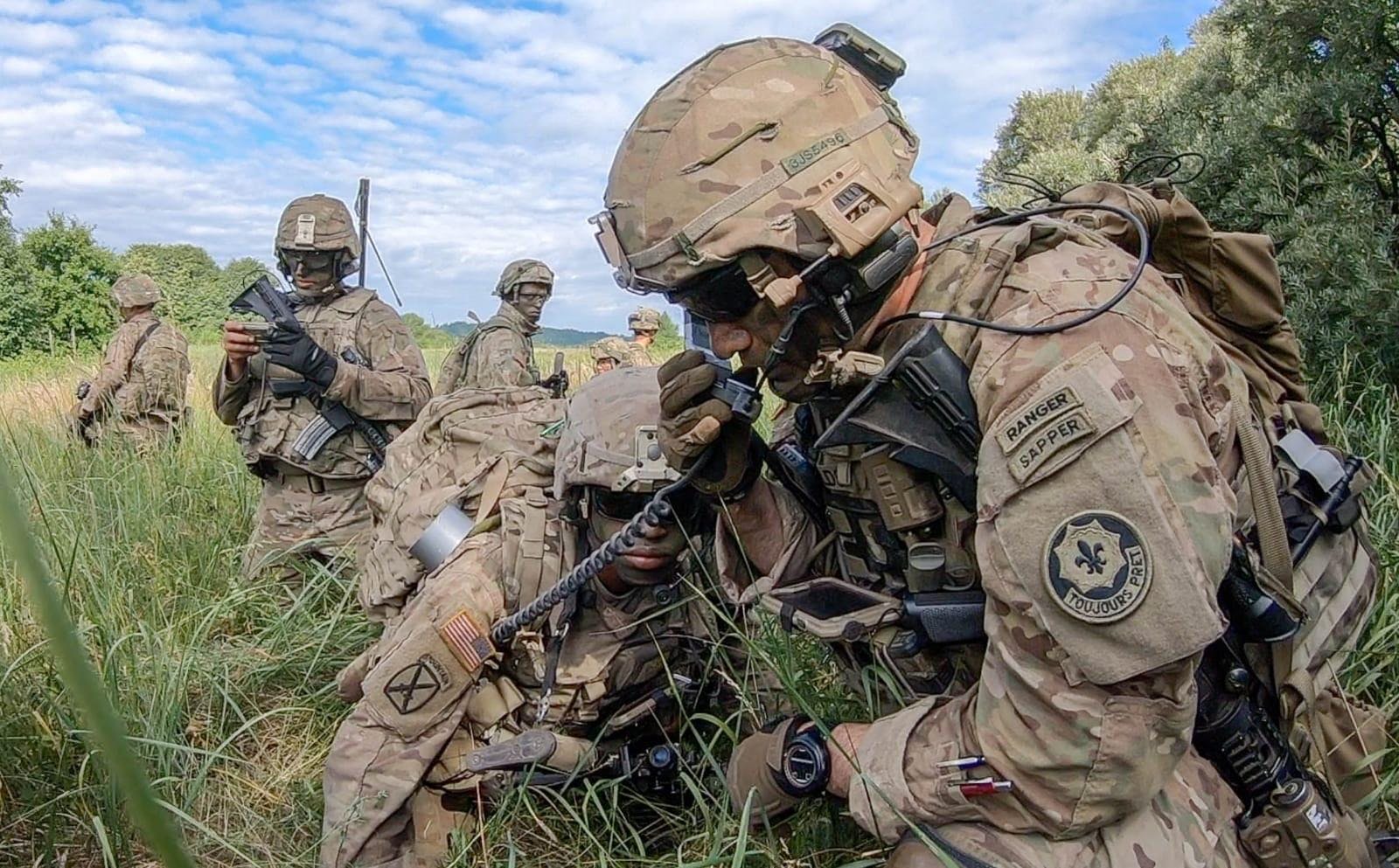 An Army soldier provides a status update to his higher command using the Nett Warrior system during an exercise in Europe.