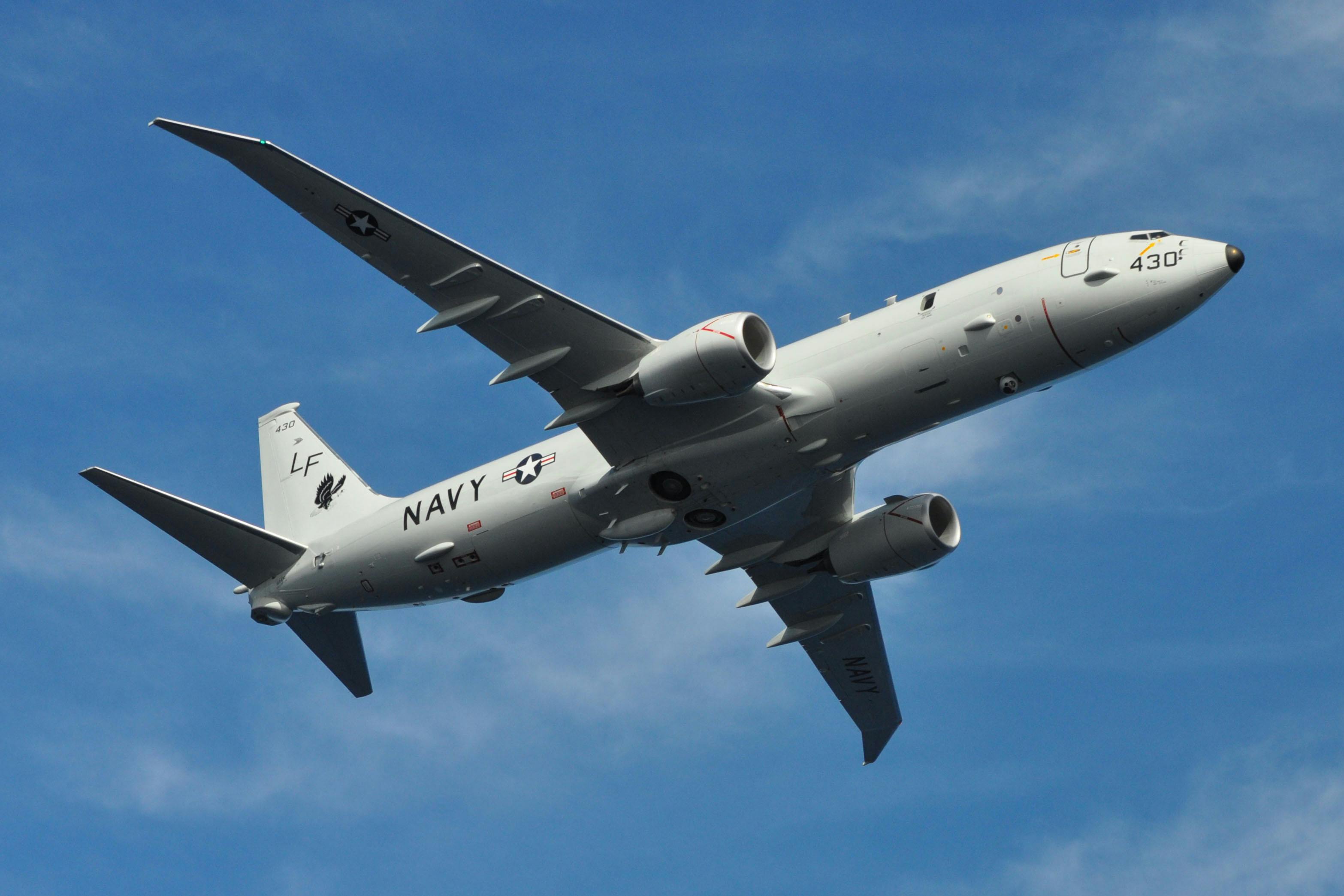 A P-8A Poseidon assigned to Patrol Squadron 16 is seen in flight over Jacksonville, Fla.