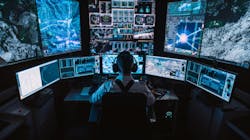 Military operator transmitting GPS coordinates of hostile ships to national guard, providing real time data from surveillance CCTV system. Military operator transmitting GPS coordinates of hostile ships to national guard, providing real time data from surveillance CCTV system.