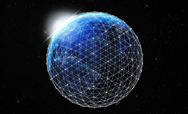 A satellite network superimposed over earth.