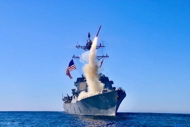 The guided-missile destroyer USS Chafee (DDG 90) launches a Block V Tomahawk, the weapon’s newest variant, during a missile exercise.