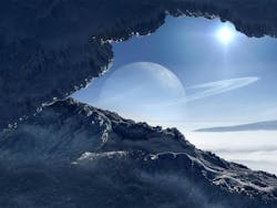 A view from the surface of an ice-covered planet. A view from the surface of an ice-covered planet.