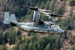 A CV-22 Osprey from Kirtland Air Force Base, N.M., flies over the U.S. Air Force Academy near Colorado Springs, Colo. A CV-22 Osprey from Kirtland Air Force Base, N.M., flies over the U.S. Air Force Academy near Colorado Springs, Colo.