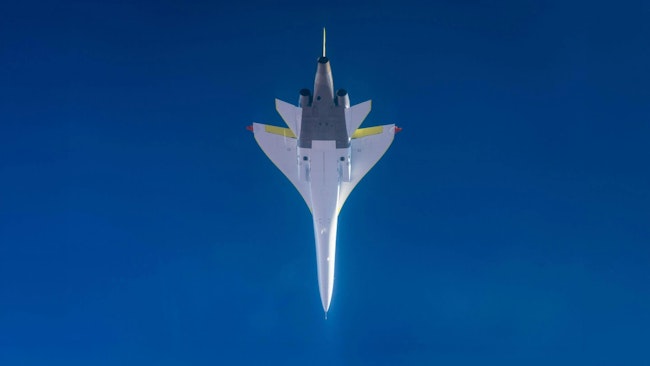 Underside photo of Boom Supersonic's test aircraft XB-1
