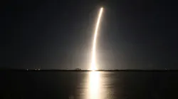 A ApaceX Falcon 9 rocket carrying Firefly Aerospace's Blue Ghost Mission One lander.