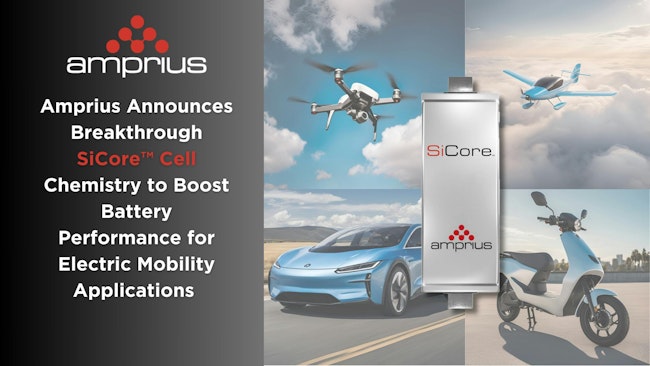 Graphic of Amprius logo with electric vehicles