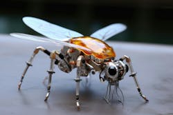 This concept for a bio-hybrid robotic insect combines engineered and biological parts, and potentially is for environmental monitoring or intelligence gathering. This concept for a bio-hybrid robotic insect combines engineered and biological parts, and potentially is for environmental monitoring or intelligence gathering.