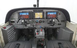 A photo of a small aircraft simulator with all the components of a cockpit A photo of a small aircraft simulator with all the components of a cockpit