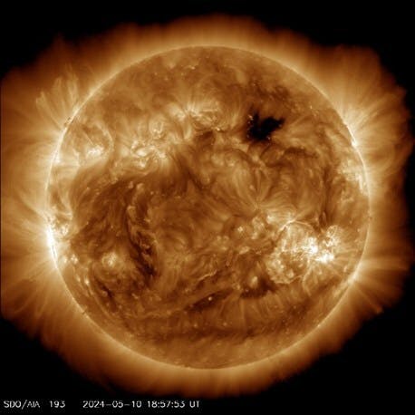 SDO image of the sun during a period of high solar activity.