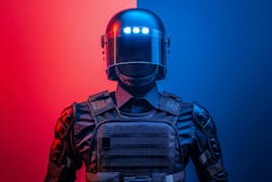 Futuristic soldier in red and blue light. A cybernetic soldier clad in advanced armor stands against a backdrop split by red and blue lighting, giving a futuristic feel AI generated Futuristic soldier in red and blue light. A cybernetic soldier clad in advanced armor stands against a backdrop split by red and blue lighting, giving a futuristic feel AI generated